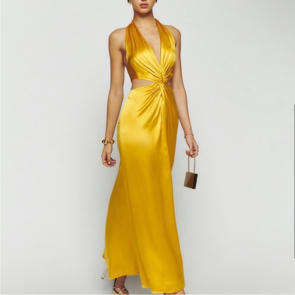 Reformation Dresses & Skirts - NWOT Reformation, Gold Tumeric Nerida 100% Silk Maxi Dress, Size 2